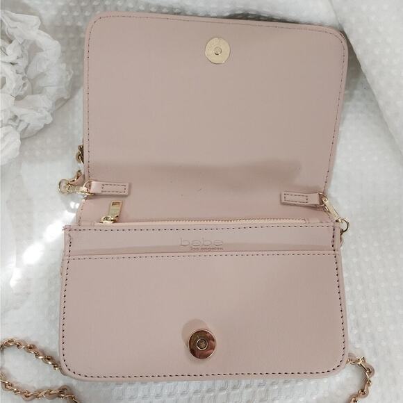 NWOT! BEBE! BABY PINK VEGAN LEATHER "DIAMOND" STUDDED LOGO MINI PURSE CROSSBODY! - Picture 8 of 14